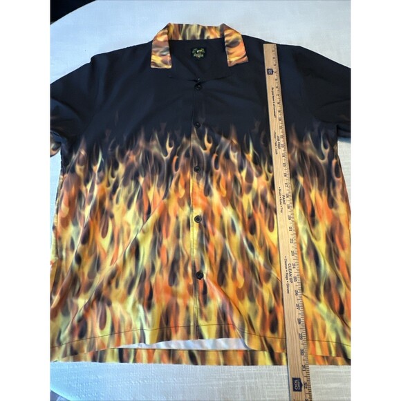 Benny's Black Flames Bowling Stretch Hawaiian Y2K Button Up Shirt Men’s Size 2XL - Picture 5 of 7